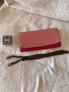 Miu Miu Pink Bicolor Leather Crossbody Wallet on Chain